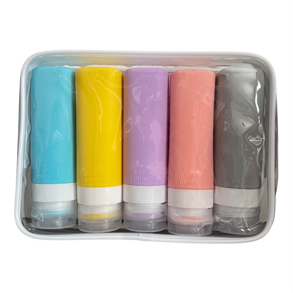💖5 for $25💖 5pc Travel Bottles Set Leak Proof TSA Approved Silicone Toiletry Kit - Picture 2 of 7